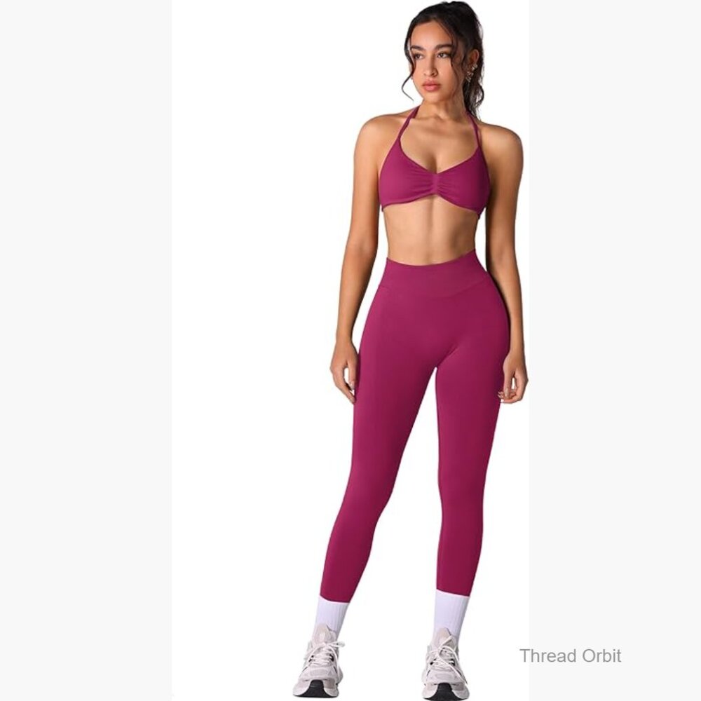 Seamless Halter Sports Bra High Waist Leggings Workout Set Slim Fit